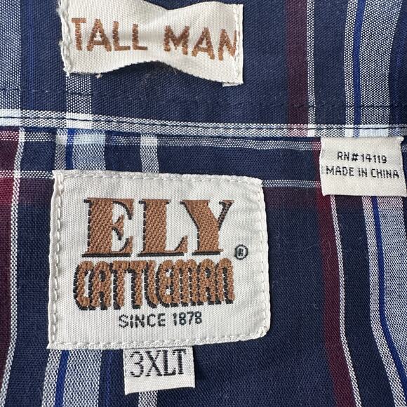 Ely Cattleman Shirt Men’s 3XLT XXXL Tall Blue Plaid Western Pearl Snap Button-Up - Picture 6 of 10